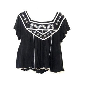 Free People Black Foral Top